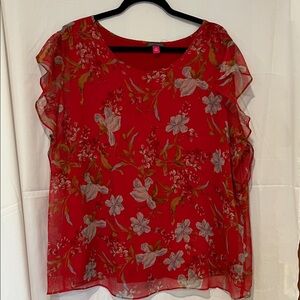 Vince Camuto Red Floral Sheer Blouse